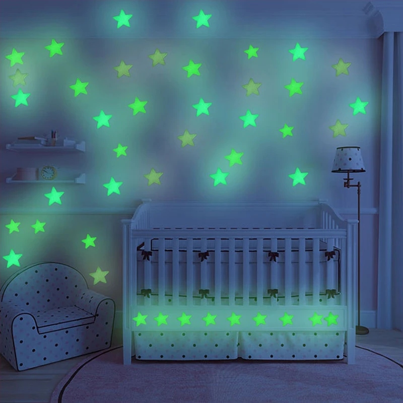 100 шт. 3D светящиеся настенные наклейки со звездами для детской комнаты украшение