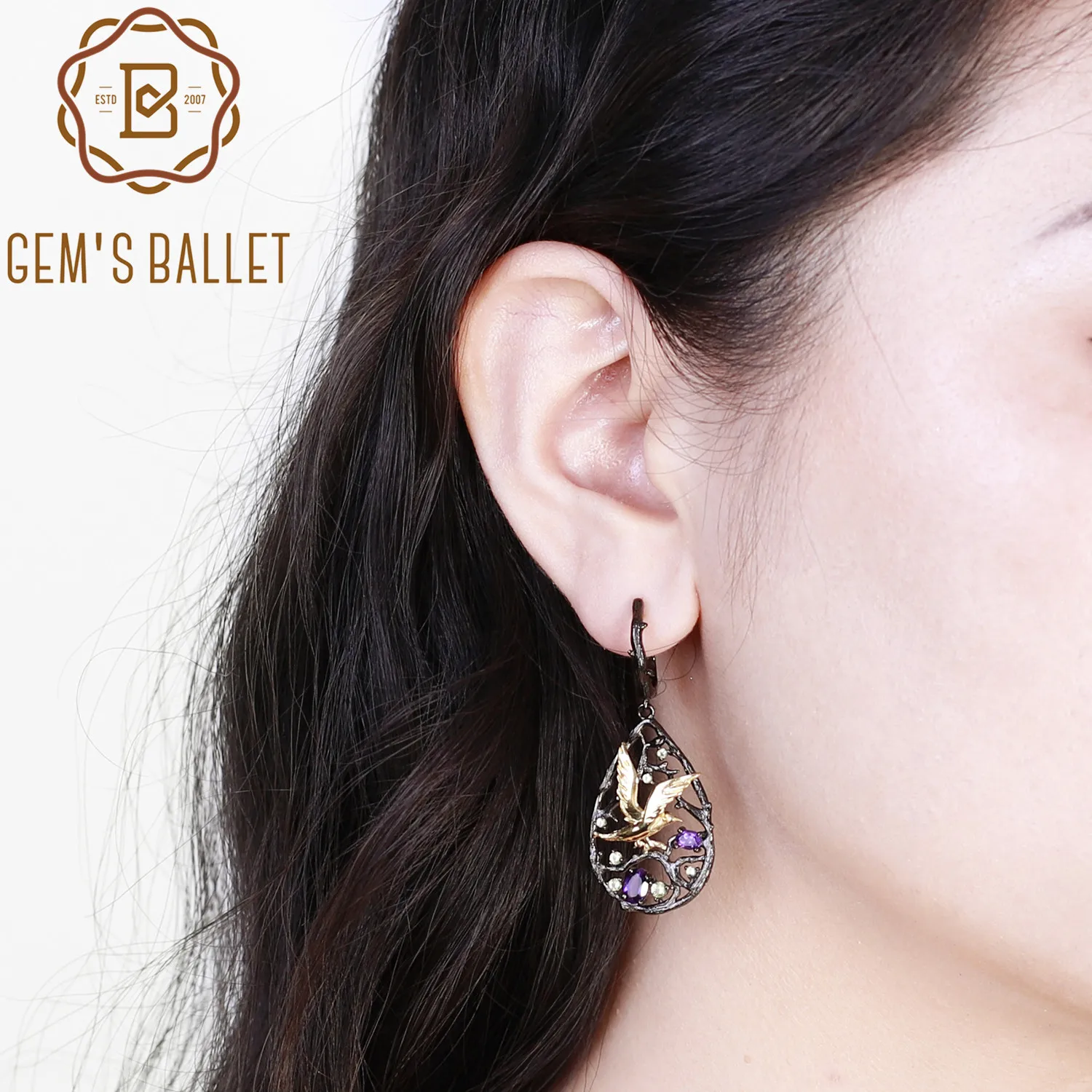 GEM'S BALLET Natural Amethyst Gemstone Vintage Earrings 925 Sterling Silver Handmade Bird Branch Drop Earrings For Women Jewelry
GEM'S BALLET Natural Amethyst Gemstone Vintage Earrings 925 Sterling Silver Handmade Bird Branch Drop Earrings For Women Jewelry