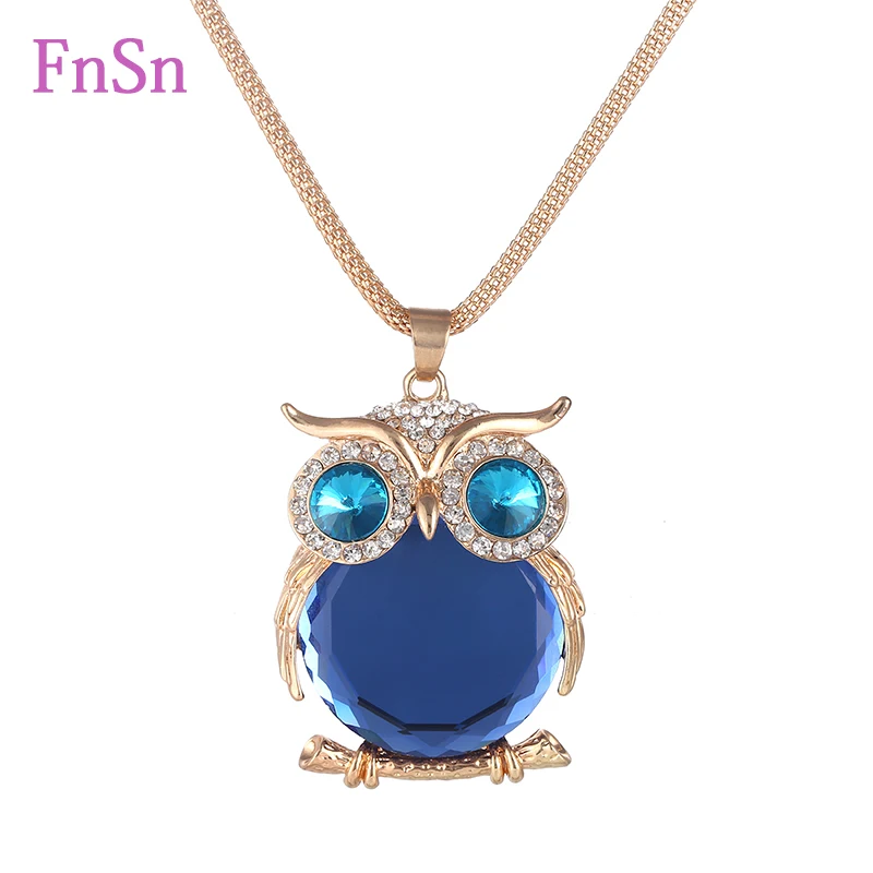 Image Fashion Womens Necklaces Jewelry Trendy Charms Crystal Owl Necklace Gold Long Chain Animal Necklaces Pendants 2016 Hot Sale