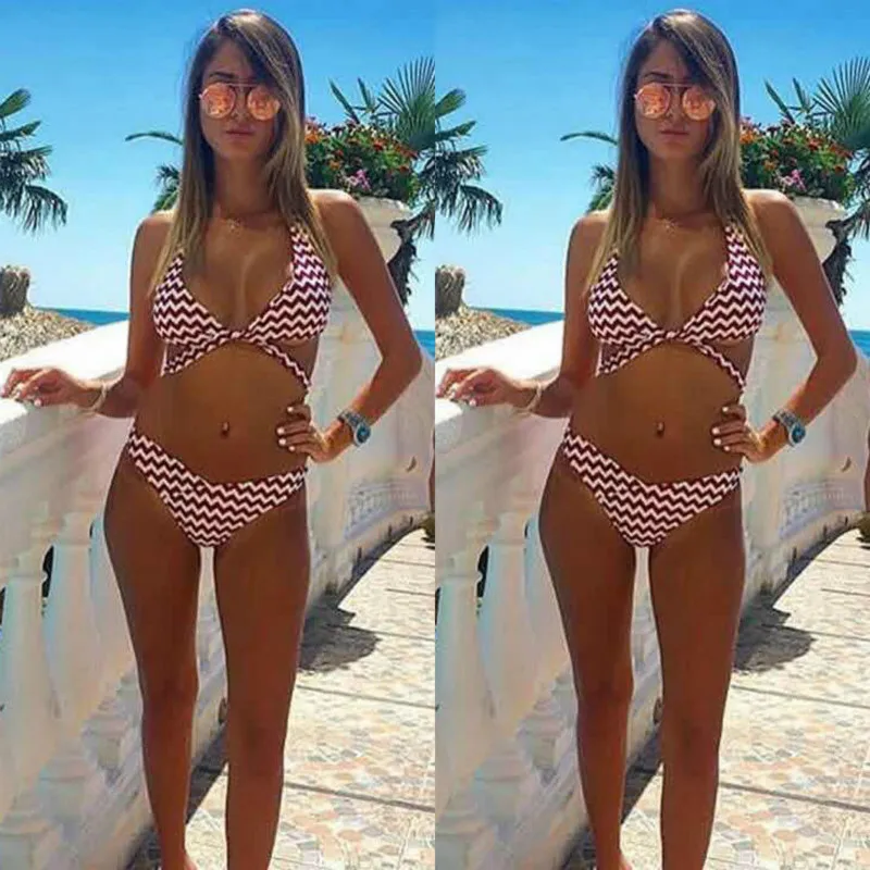Hot Summer Sexy Women Wave Striped Bikini Set Bandage Push-Up Padded Swimwear Swimsuit Bathing Suit Brazilian | Спорт и развлечения