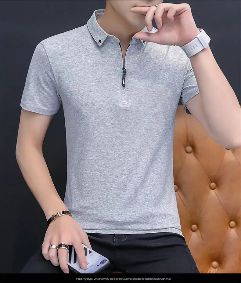 New Polo Shirts Men Summer Cotton Spandex Short Sleeve Solid Korean Style Zipper Men Polos Male Brand Fashion Slim Fit Tees Tops 08