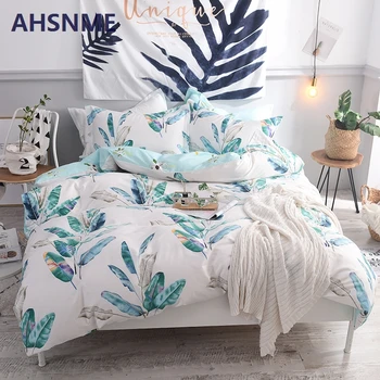 

AHSNME 100% Cotton Bedlinen Nordic bedclothes bedcover Spring/Summer Season Banana Leaf Duvet Cover Pillowcase King Bedding set