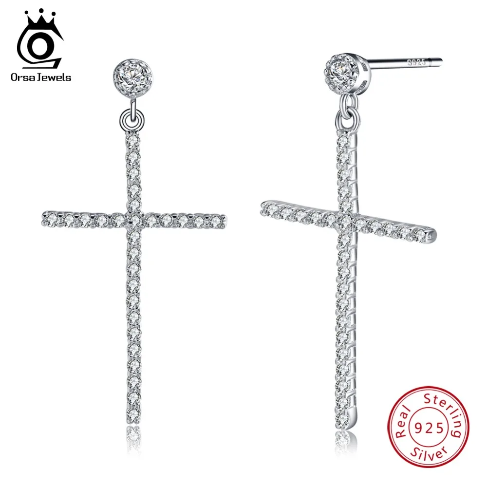 ORSA JEWELS 100% 925 Sterling Silver Women Drop Earrings With AAA Zircon Big Cross 31*15mm Silver Earring Jewelry Gift OSE36
ORSA JEWELS 100% 925 Sterling Silver Women Drop Earrings With AAA Zircon Big Cross 31*15mm Silver Earring Jewelry Gift OSE36
