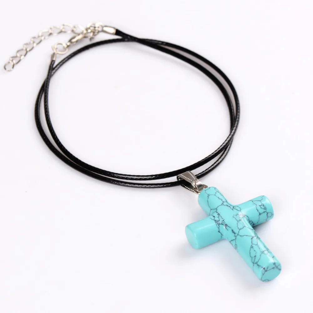 Turquoise Aventurine Obsidian Stone 1.6" Cross Pendant Necklace Leather Chain Fashion Jewelry Healing Chakra Reiki Necklace
Turquoise Aventurine Obsidian Stone 1.6" Cross Pendant Necklace Leather Chain Fashion Jewelry Healing Chakra Reiki Necklace