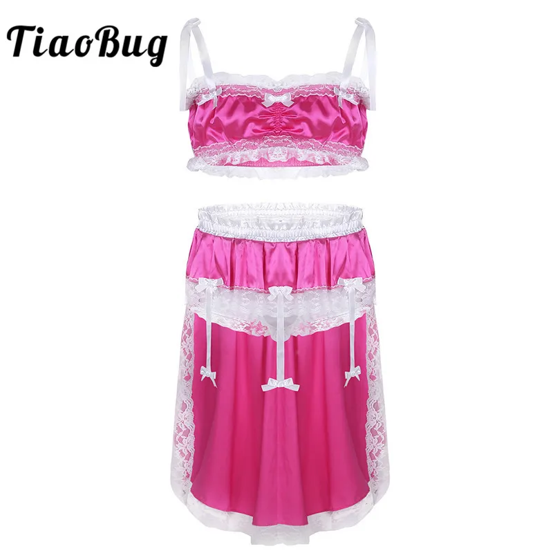 TiaoBug Mens Lingerie 2Pcs Soft Silky Ruffle Lace Sissy Underwear Sleeveless Tie Up Crop Top with Skirted Panties Sexy Men Set
TiaoBug Mens Lingerie 2Pcs Soft Silky Ruffle Lace Sissy Underwear Sleeveless Tie Up Crop Top with Skirted Panties Sexy Men Set