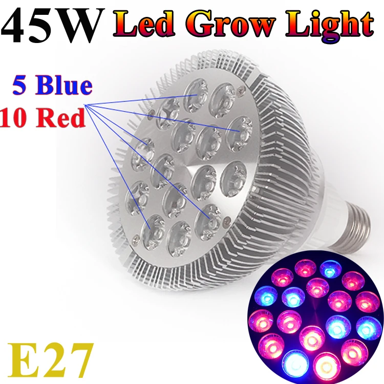 4PCS/Lot LED 45W E27 Grow Light 5 bule +10 red 85-265V High Effiency LED for Flower plant,Herbs and hydroponics plant
4PCS/Lot LED 45W E27 Grow Light 5 bule +10 red 85-265V High Effiency LED for Flower plant,Herbs and hydroponics plant