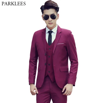 Mens 3 Piece Burgundy Suits (Jacket+Pants+Vest) 2019 Spring New Single Breasted Two Button Suit Men Formal Business Casual Suit
Mens 3 Piece Burgundy Suits (Jacket+Pants+Vest) 2019 Spring New Single Breasted Two Button Suit Men Formal Business Casual Suit