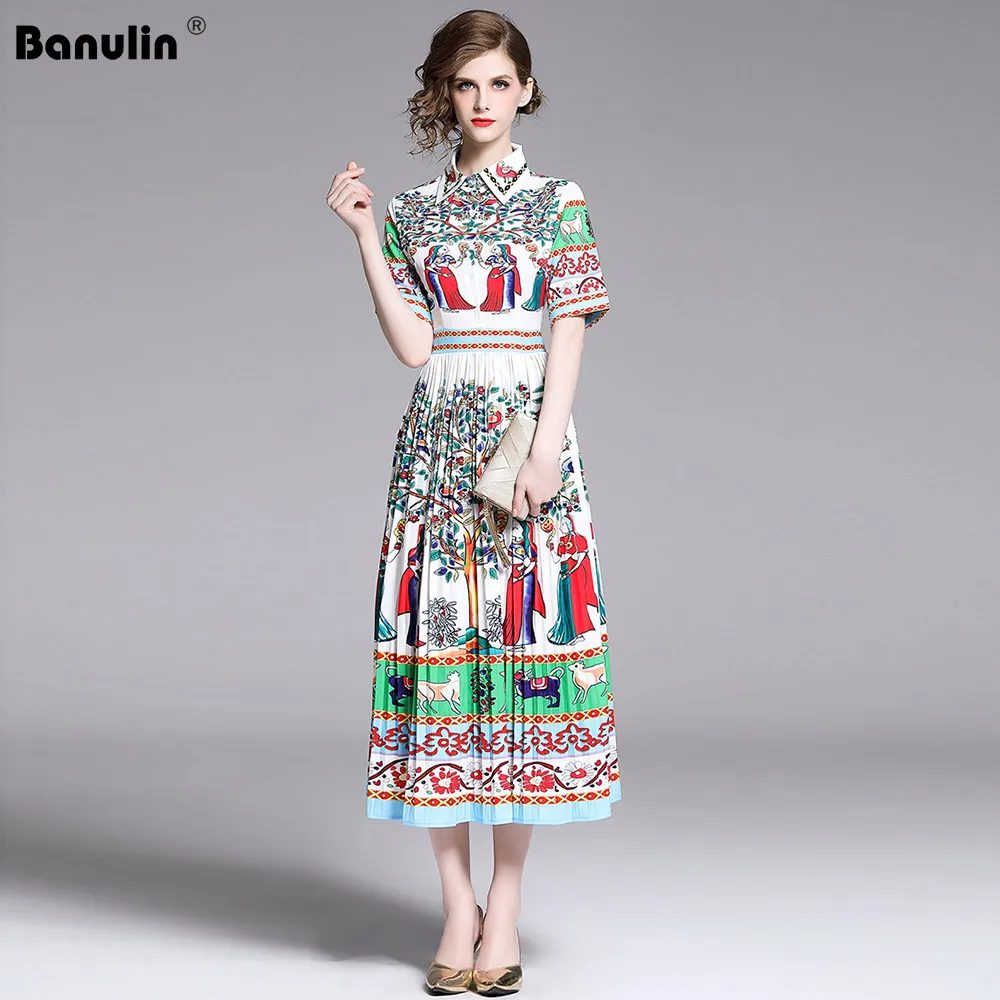 Banulin New 2019 Runway Summer Dress Women's Short Sleeve Animal Floral Printed Party Mid Calf Pleated Dresses Vintage Vestidos
Banulin New 2019 Runway Summer Dress Women's Short Sleeve Animal Floral Printed Party Mid Calf Pleated Dresses Vintage Vestidos