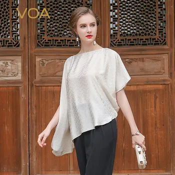 VOA 2018 Summer Beige Silk Irregular Women Tops Fashion Cool Plus Size Solid Brief Casual Slash Neck Basic T Shirt BJJ00101
VOA 2018 Summer Beige Silk Irregular Women Tops Fashion Cool Plus Size Solid Brief Casual Slash Neck Basic T Shirt BJJ00101