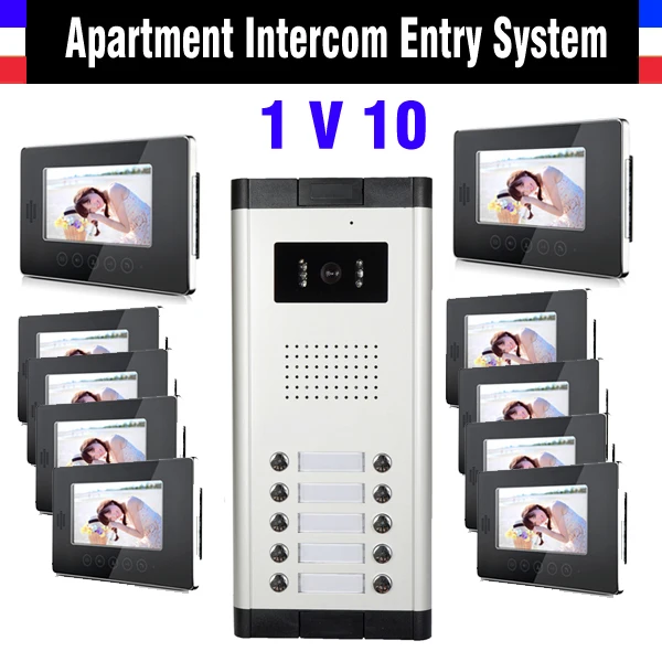 10 Units Video Doorbell System 7 Inch Video Intercom DoorPhone Apartment Kit for 10 house Video doorbell intercom System
