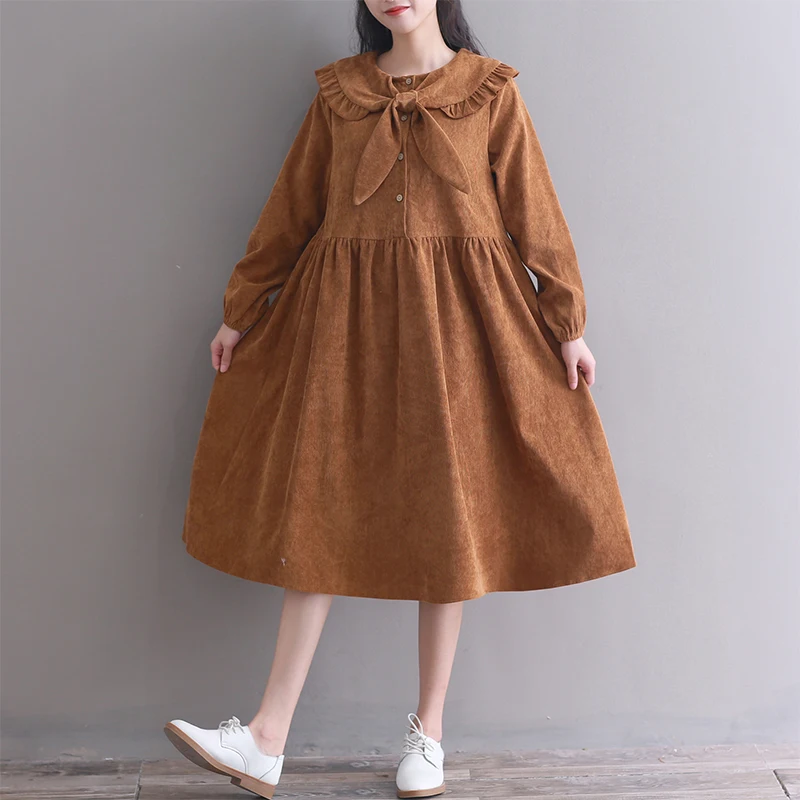 Autumn Winter Corduroy Dress 2018 New Women Ruffled Collar Lantern Sleeve Vintage Dresses Japanese Mori Girl Vestidos M-XXL
Autumn Winter Corduroy Dress 2018 New Women Ruffled Collar Lantern Sleeve Vintage Dresses Japanese Mori Girl Vestidos M-XXL
