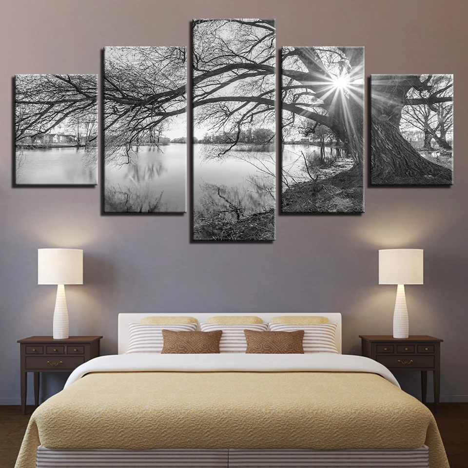 HD Printed Modular Pictures Living Room Home Wall Art Decor 5 Pieces Lakeside Big Trees Paintings Black White Landscape Posters
HD Printed Modular Pictures Living Room Home Wall Art Decor 5 Pieces Lakeside Big Trees Paintings Black White Landscape Posters