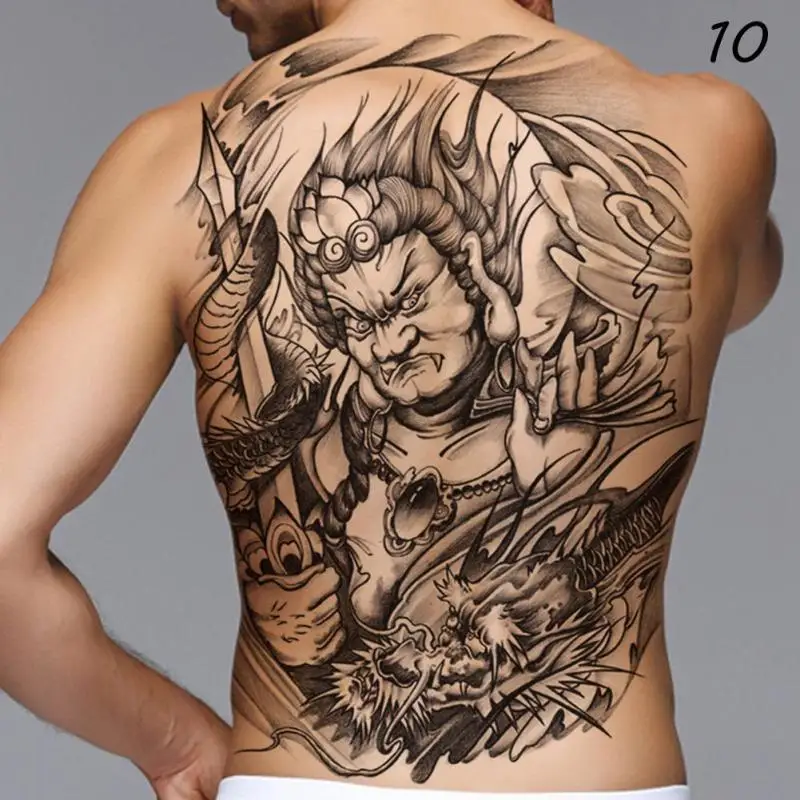 48*35cm Big size buddha ghost totem tattoo stickers men women waterproof full back body temporary tattoos RP2 11