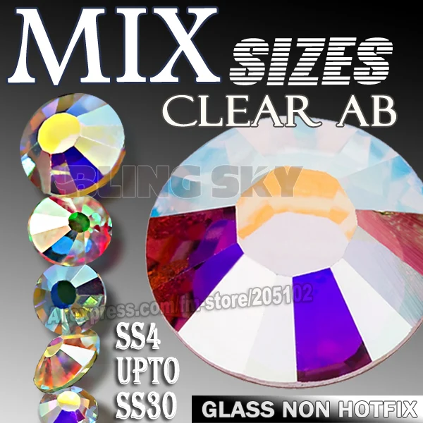 Clear AB Mix Sizes SS3-SS10 SS4-SS30 Nail Rhinestone Non HotFix crystal strass glitters for DIY nails art design decor manicure
Clear AB Mix Sizes SS3-SS10 SS4-SS30 Nail Rhinestone Non HotFix crystal strass glitters for DIY nails art design decor manicure