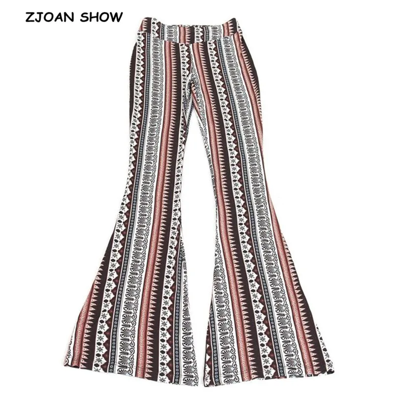 

2019 Ethnic Geometric Print Flare Pants Women Bohemian Tribal African Print Long Trousers Bell Bottom Leggings Hippie Pants