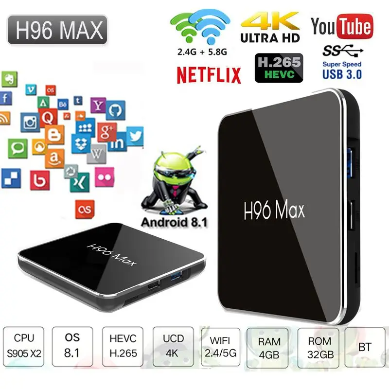 Original H96 Max X2 Android 8.1 Smart TV Box Amlogic S905X2 Quad Core 4K HD Wifi BT4.0 USB3.0 2.4G/5G Wifi Youtube Media Player
Original H96 Max X2 Android 8.1 Smart TV Box Amlogic S905X2 Quad Core 4K HD Wifi BT4.0 USB3.0 2.4G/5G Wifi Youtube Media Player