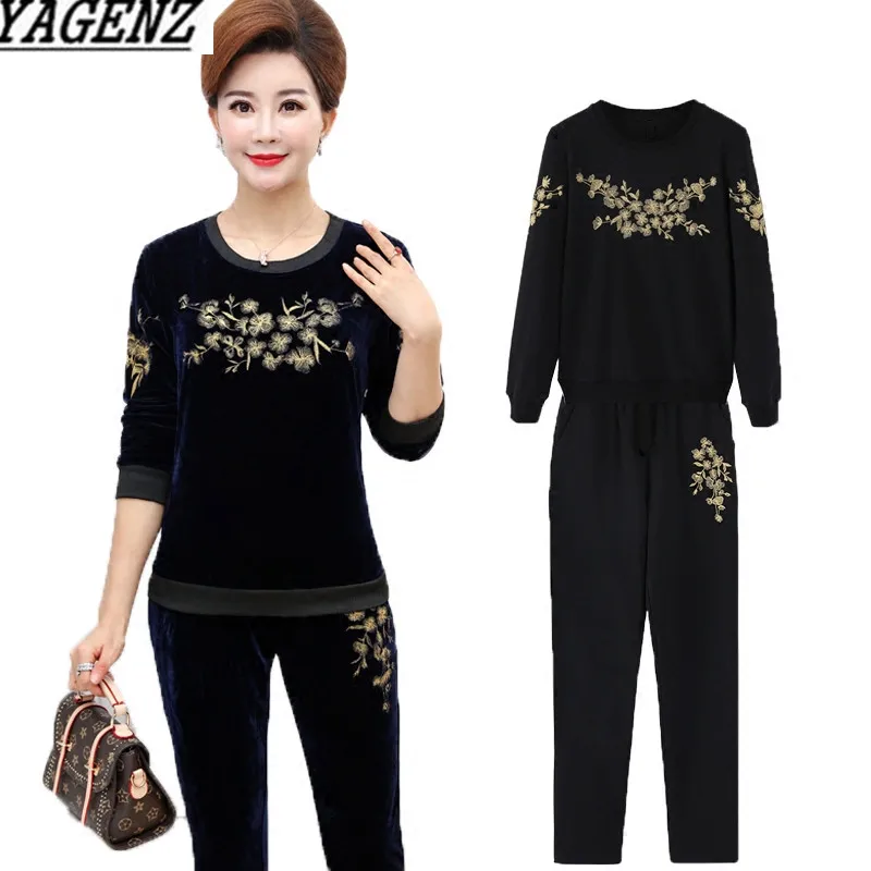 Autumn 2 piece set Gold velvet Women Embroidery Sportswear Suit Loose O neck Tops+Pants Sporting Large size Clothing Sets 5XL
Autumn 2 piece set Gold velvet Women Embroidery Sportswear Suit Loose O neck Tops+Pants Sporting Large size Clothing Sets 5XL