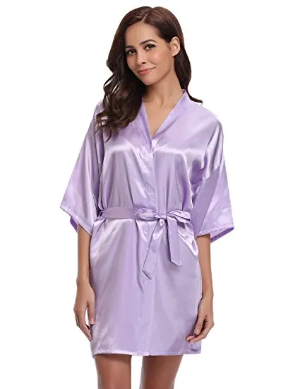 Women Silk Satin Short Night Robe Solid Kimono Robe Fashion Bath Robe Sexy Bathrobe Peignoir Femme Wedding Bride Bridesmaid Robe 136