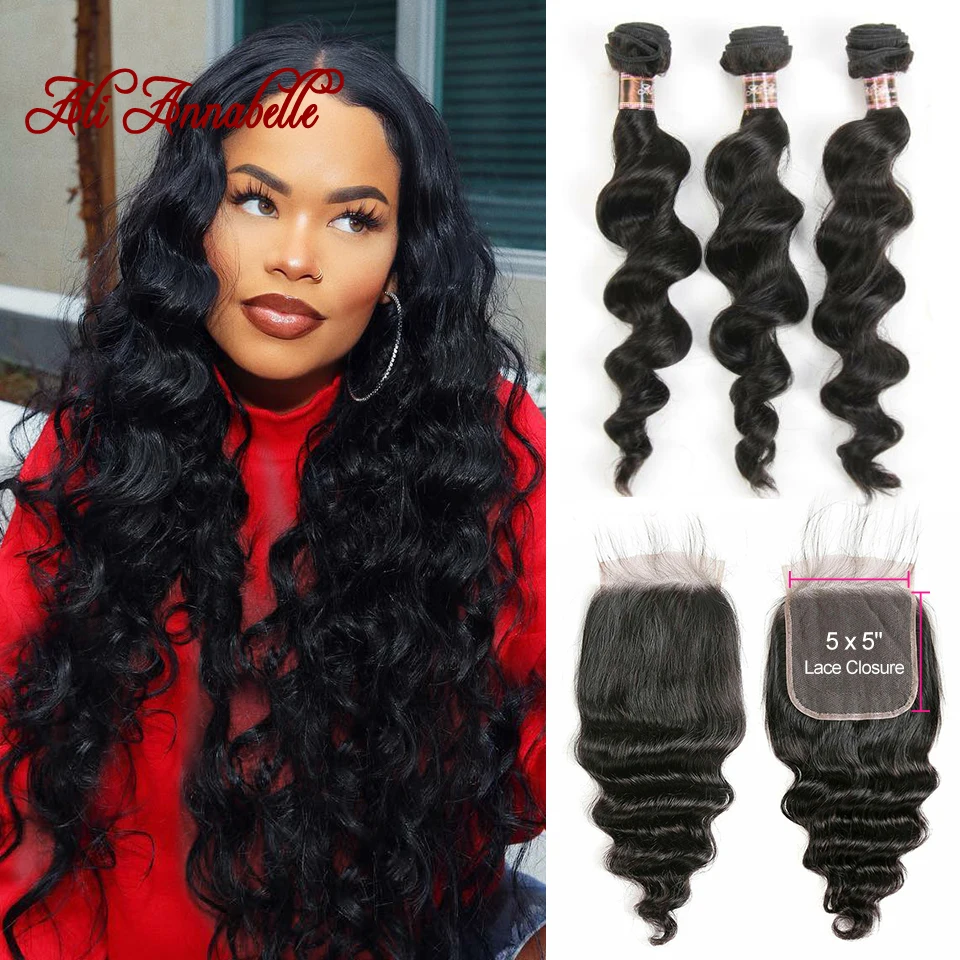 3 Bundles Peruvian Loose Wave Bundles With Closure 5*5 Lace Closure 4Pcs/Lot Human Hair Weave Bundles With Closure
3 Bundles Peruvian Loose Wave Bundles With Closure 5*5 Lace Closure 4Pcs/Lot Human Hair Weave Bundles With Closure