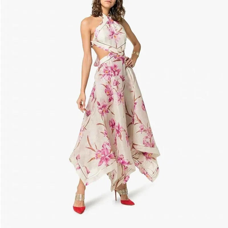 Sexy Backless Halter Flower Print Runway Dress Women Summer 2019 Off Shoulder Cross Lace Up Elegant Beach Long Dress Vestidos
Sexy Backless Halter Flower Print Runway Dress Women Summer 2019 Off Shoulder Cross Lace Up Elegant Beach Long Dress Vestidos