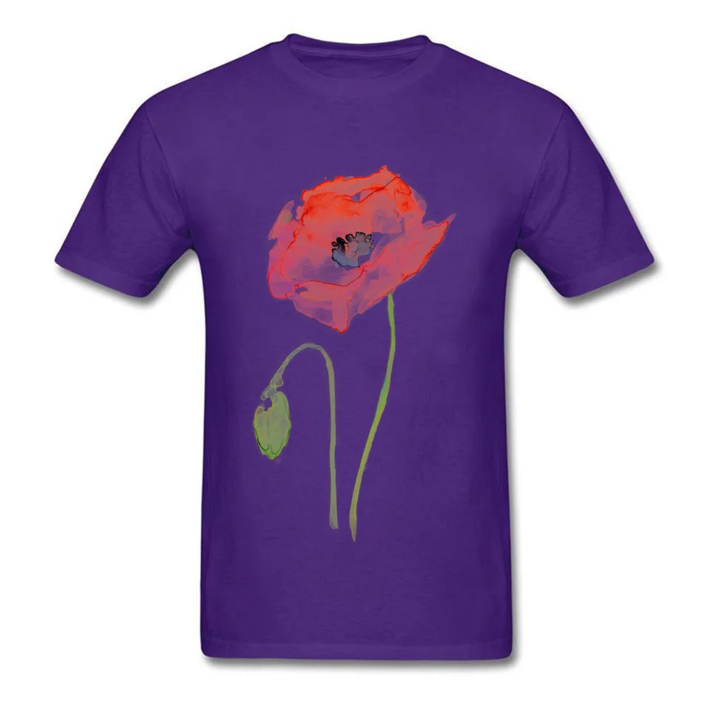 Cotton Fabric Mens Short Sleeve Red Poppy Abstract Watercolor T-shirts Casual Tops Shirt Fashion Summer Crew Neck Clothing Shirt Red Poppy Abstract Watercolor purple