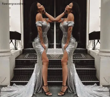 Sexy Silver Gray Sequined Evening Dresses Mermaid Split Formal Women Holiday Wear Celebrity Party Gowns Plus Size Custom Made 
Sexy Silver Gray Sequined Evening Dresses Mermaid Split Formal Women Holiday Wear Celebrity Party Gowns Plus Size Custom Made