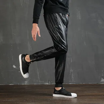 Spring Autumn Casual personality Joggers pants Black harem mens side zipper slim Faux Leather Patchwork Pencil pants
Spring Autumn Casual personality Joggers pants Black harem mens side zipper slim Faux Leather Patchwork Pencil pants