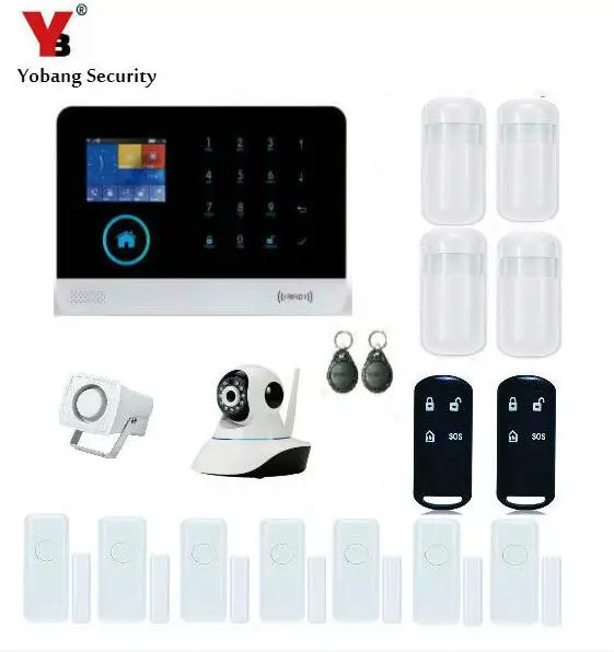

YobangSecurity Wireless Wifi RFID Gsm Home Security Alarm System Kit with Indoor IP Camera Wired Siren PIR Motion Door Sensor