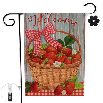 

Two-sided Strawberry Basket Welcome Garden Flag Banner with Windproof Rubber Stopper Clip 12.5''x18.5'' 32x47cm, free shipping