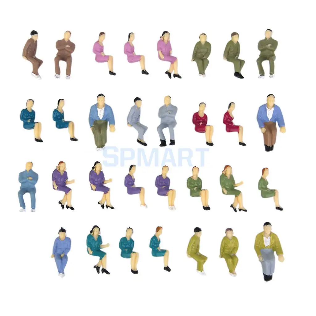 MagiDeal 50Pcs 1:50 Painted Model Train Railway Street Seated People Passengers Figures Diorama Layout Home Decor Toys Gift