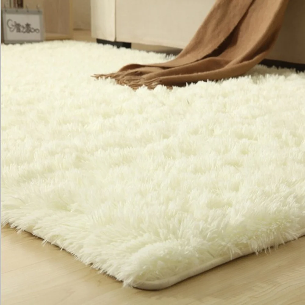 Super Soft Silky Bedroom Rug Living Room Carpet Rug Pure Color