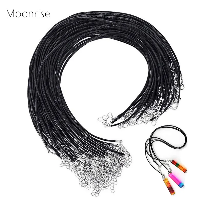 Black Necklace Cord 50Pcs Braided Leather Rope Chain With Lobster Claw Clasp 2.0mm 18