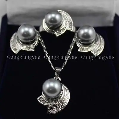 Free shipping 10MM Gray South sea Shell Pearl Earrings Ring & Necklace Pendant Set AAA style Fine Noble real Natural
Free shipping 10MM Gray South sea Shell Pearl Earrings Ring & Necklace Pendant Set AAA style Fine Noble real Natural