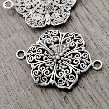 

20Pcs Antique Silver Tibetan Silver Tone 39x28x2mm Flower Links Zinc Alloy Connectors Jewellry Making Findings TS3469