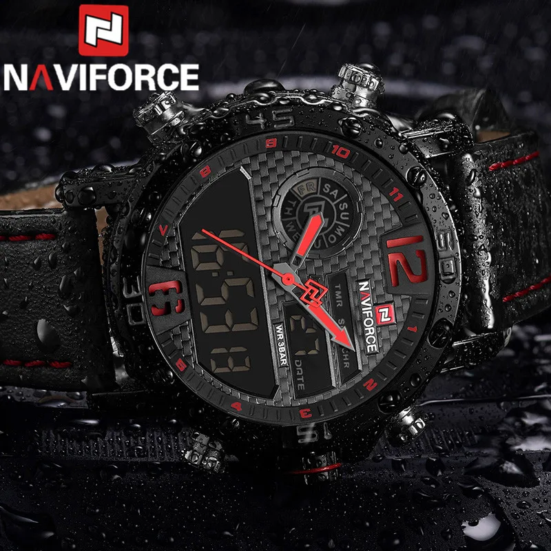 Мужские часы от роскошного бренда мужские кожаные спортивные NAVIFORCE кварцевые