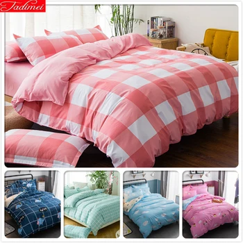 

3/4 pcs Bedding Set Kids Student Child Pink Plaid Duvet Cover Sheet Single Twin Full Queen King Double Size 1.5m 1.8m 2.0m 2.2m