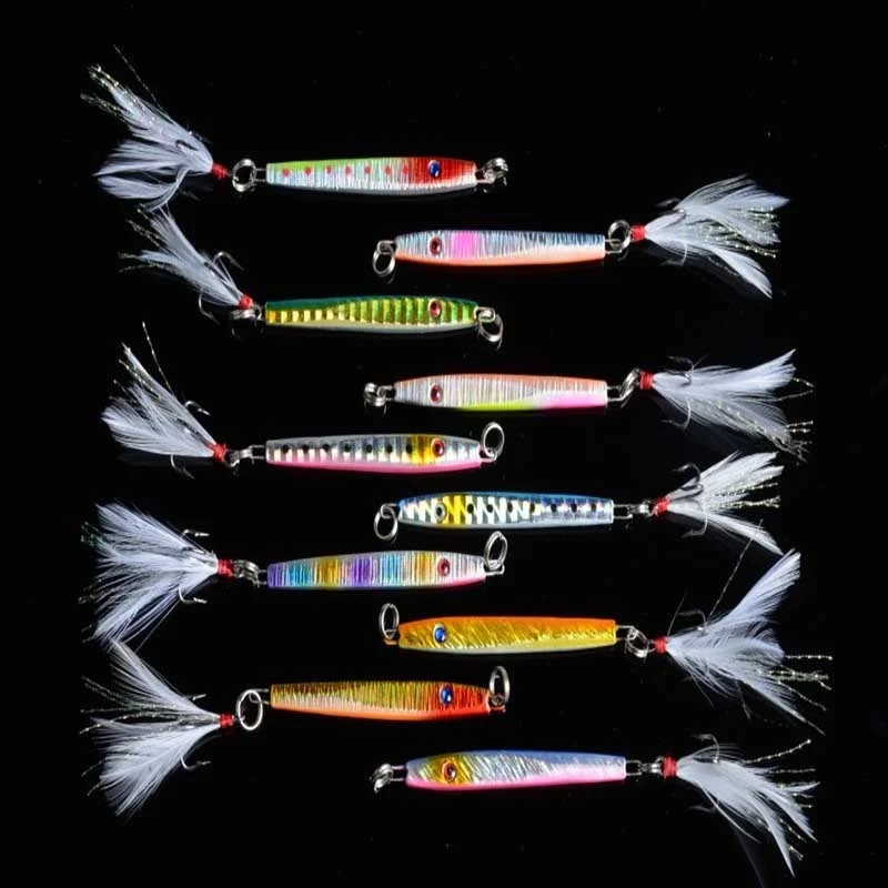 Htdob 10Pcs 11g Metal Jigging Lure With Feather Hooks Fishing Spoon Sea Hard Lure SliceJig Bait Fishing Tackle
Htdob 10Pcs 11g Metal Jigging Lure With Feather Hooks Fishing Spoon Sea Hard Lure SliceJig Bait Fishing Tackle