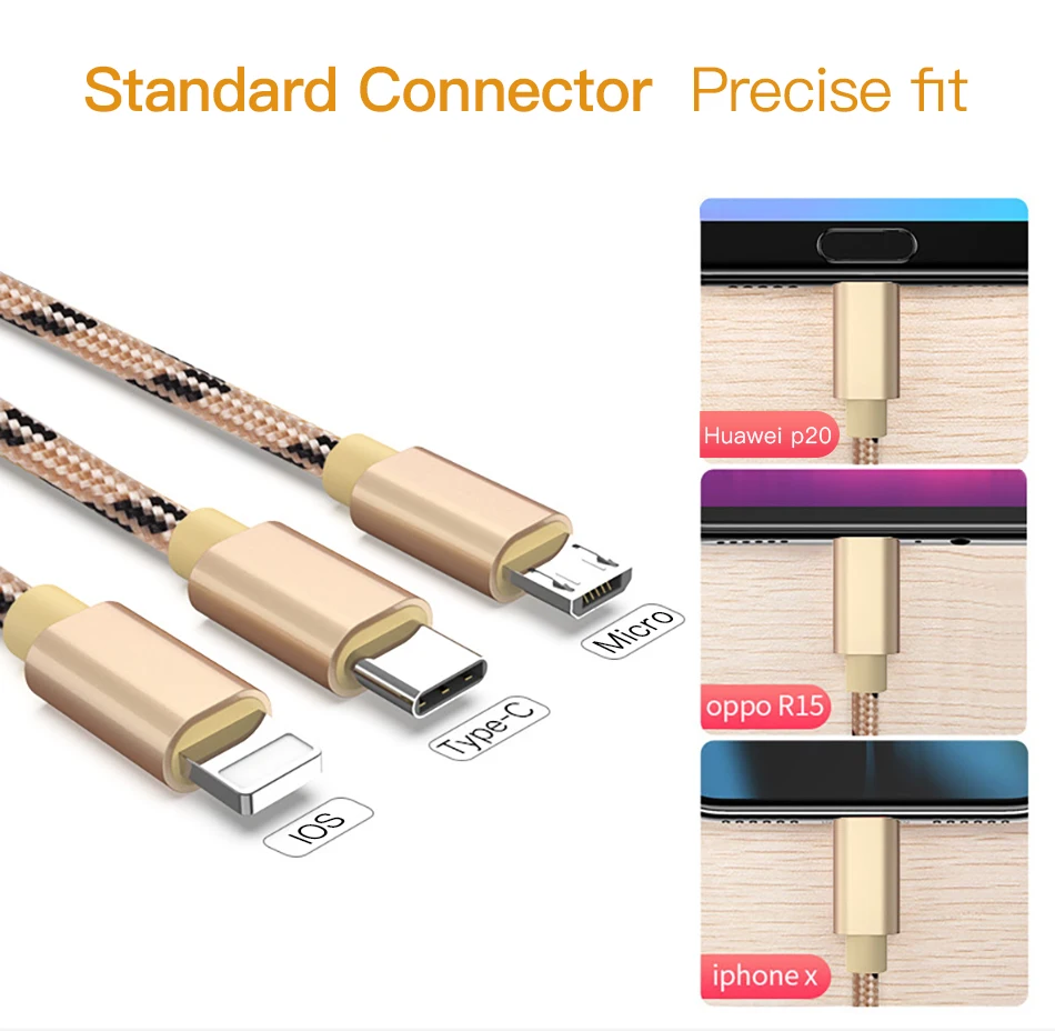 !ACCEZZ 3 in 1 USB Cable 2A Charging Line Micro USB Type C Lighting For iPhone XR XS MAX Charger Phone Cable For Samsung S9 S8 (7)