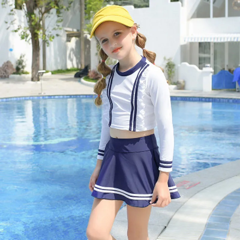 2019 New Girl Swimwear 2 Piece Swim set Navy Style Long Sleeve Tops Striped Swimwear Bathing Costume baby swimming suit 4-10Y
2019 New Girl Swimwear 2 Piece Swim set Navy Style Long Sleeve Tops Striped Swimwear Bathing Costume baby swimming suit 4-10Y