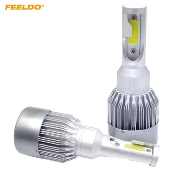 

FEELDO 2PC All In One Car LED Headlight 2-COB 6500K 72W 7600LM H4 Hi-Lo Beam LED Bulb Foglight Headlamp #HQ2886