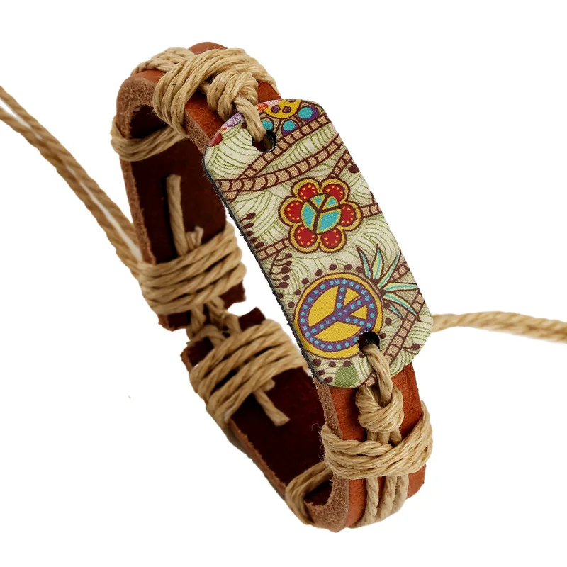 New Fashion Hippie 60's Retro Leather Bracelet Handcraft Hand Made Manual Jewelry For Women & Girls Flower Print Rope Cord
New Fashion Hippie 60's Retro Leather Bracelet Handcraft Hand Made Manual Jewelry For Women & Girls Flower Print Rope Cord