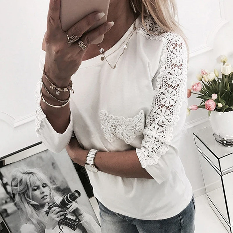 Fashion Women Lace Blouse New Spring Summer Long Sleeve Slim Floral Lace Shirt Women White Tops Patchwork Tops
Fashion Women Lace Blouse New Spring Summer Long Sleeve Slim Floral Lace Shirt Women White Tops Patchwork Tops