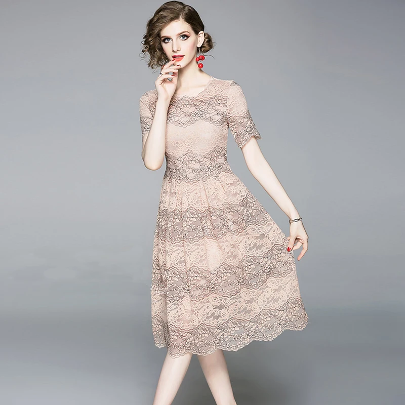 Summer Women Lace Dress Short Sleeve Ladies Elegant Fashion Knee Length Blue Pink White Dresses O-neck Hollow Out vestidos OL
Summer Women Lace Dress Short Sleeve Ladies Elegant Fashion Knee Length Blue Pink White Dresses O-neck Hollow Out vestidos OL