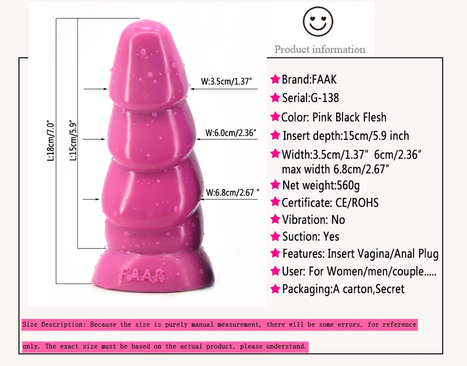 Pagoda Type Silicone Dildo With Round Head and Suction Cup Adult Sex Product For Woman Insert Vagina or For man Insert Anal Plug