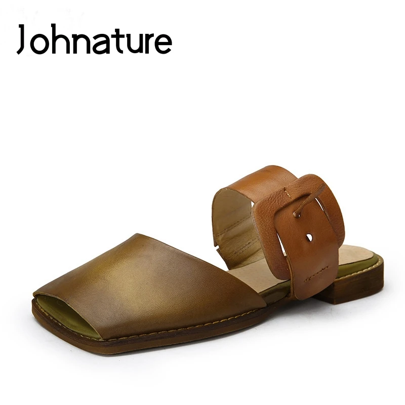Johnature Genuine Leather Solid Color Slippers 2019 Summer Sandals Outside Sewing Flat With Slides Square Toe Retro Women Shoes 
Johnature Genuine Leather Solid Color Slippers 2019 Summer Sandals Outside Sewing Flat With Slides Square Toe Retro Women Shoes