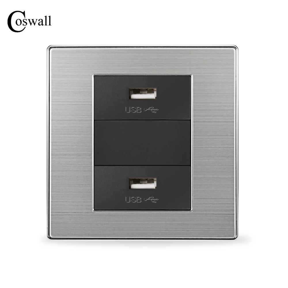 COSWALL Double USB Charge Port For Mobile 5V 2.1A Output Luxury Wall Power Socket Stainless Steel Brushed Silver Panel
COSWALL Double USB Charge Port For Mobile 5V 2.1A Output Luxury Wall Power Socket Stainless Steel Brushed Silver Panel