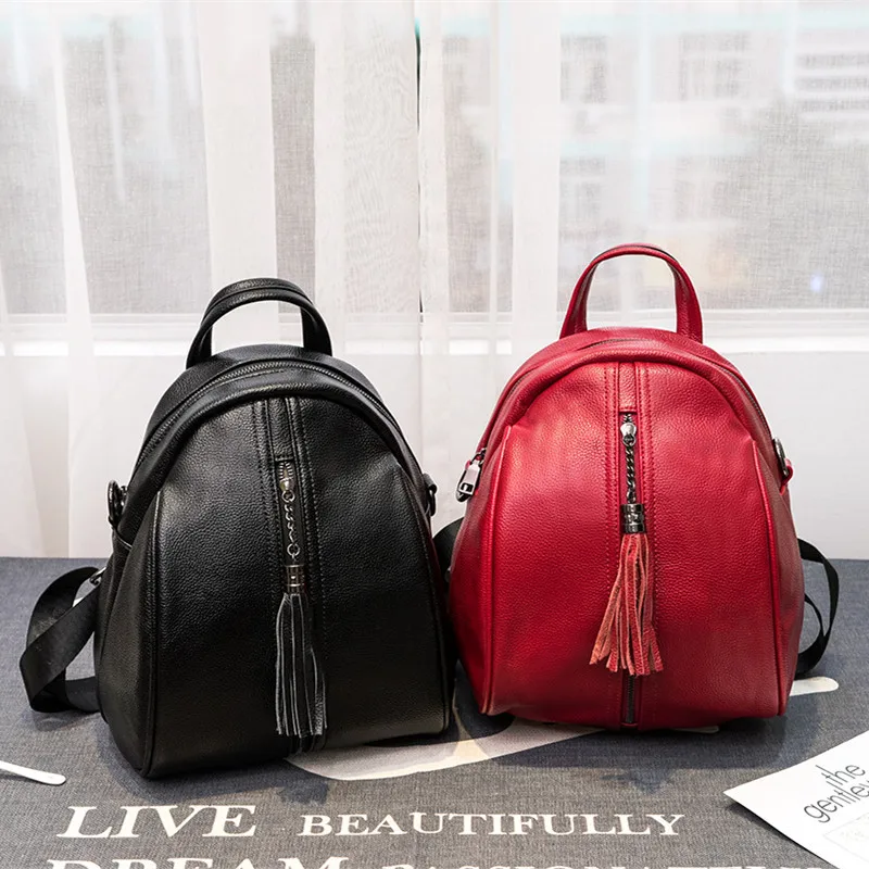 Rhyme bag Store 2018 new first layer leather shoulder bag Korean version dual-use multi-function tassel simple women's backpack
Rhyme bag Store 2018 new first layer leather shoulder bag Korean version dual-use multi-function tassel simple women's backpack