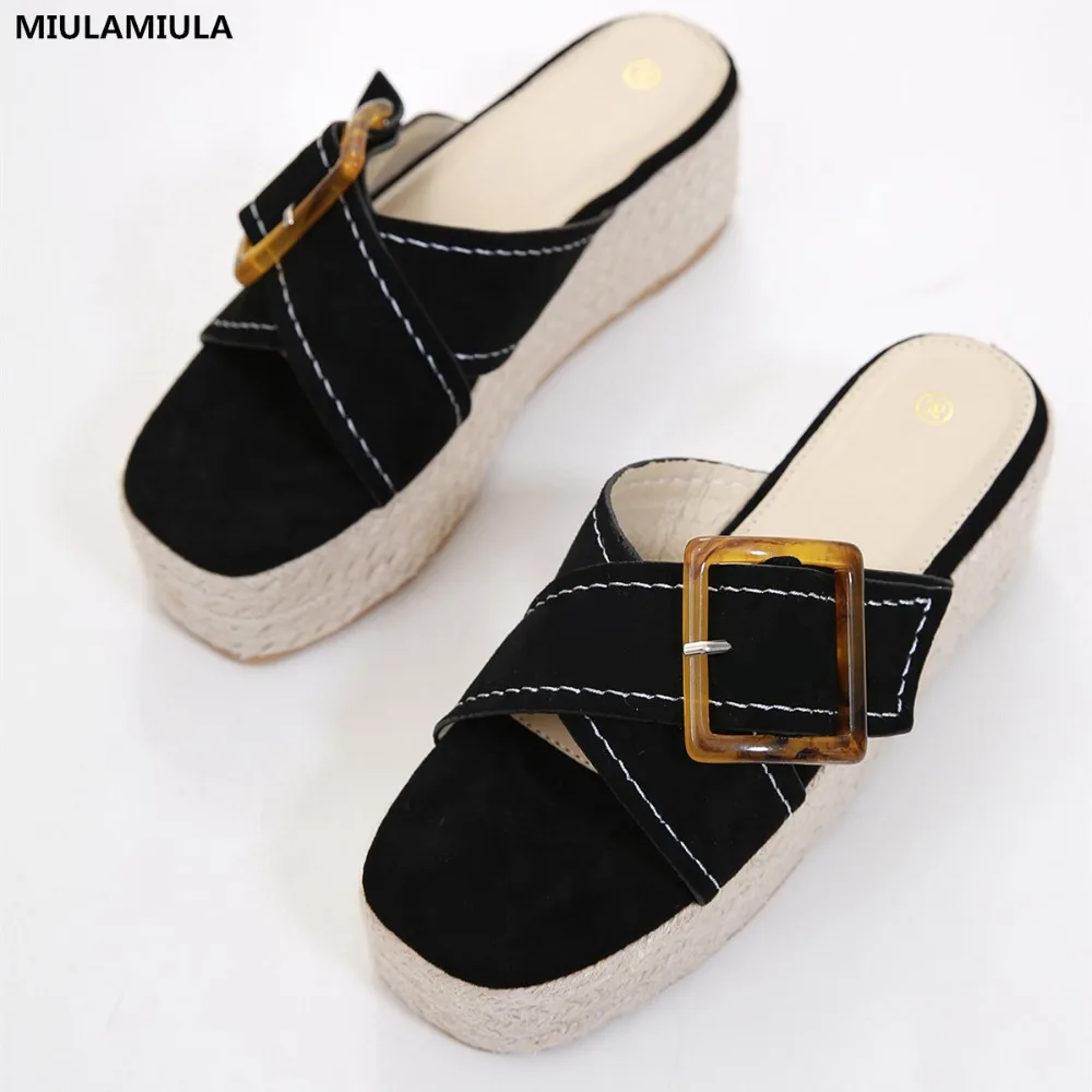 MIULAMIULA Brand Designers 2019 Summer Cross Tie High Hemp Platform Heels Wedge Slippers Slip On Loafers Mules Woman Shoe Buckle
MIULAMIULA Brand Designers 2019 Summer Cross Tie High Hemp Platform Heels Wedge Slippers Slip On Loafers Mules Woman Shoe Buckle
