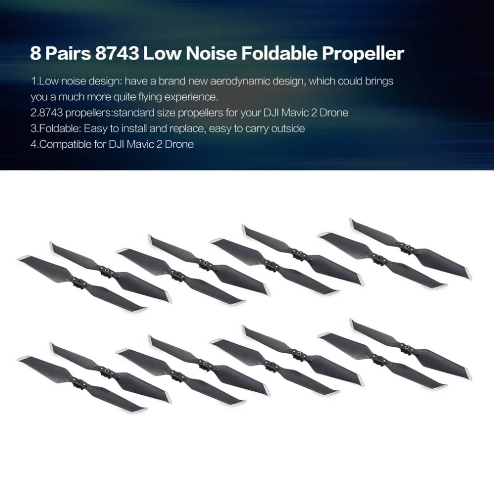8 Pairs 8743 Low Noise Propeller CW CCW Props Blade Spare Part for DJI Mavic 2 Drone Quadcopter Spare Parts Accessories
8 Pairs 8743 Low Noise Propeller CW CCW Props Blade Spare Part for DJI Mavic 2 Drone Quadcopter Spare Parts Accessories