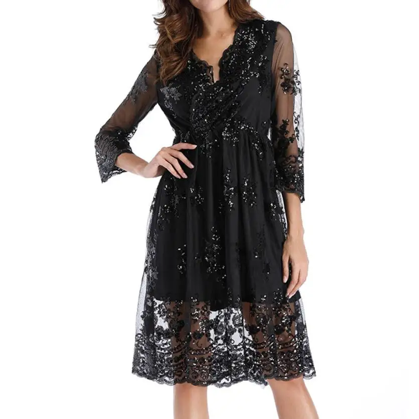 Fashion Womens Double Layer Long Sleeve Sequins Glittery Deep-V Collar Dress elegant a line azulina different color
Fashion Womens Double Layer Long Sleeve Sequins Glittery Deep-V Collar Dress elegant a line azulina different color
